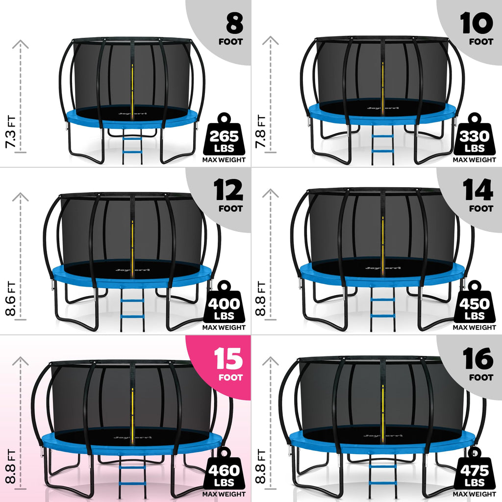 Trampoline for Kids and Adults - 8Ft 10Ft 12Ft 14FT 15ft 16ft Trampoline with Net - with Bonus Sprinkler and LED Lights/ASTM Cer