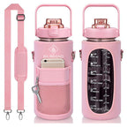 Bilbrand Bpa Free Tritan Water Bottle With Sleeve - 1/2 Gallon - 64 Oz - Motivational - Leak-Proof Sports & Travel Water Jug - B