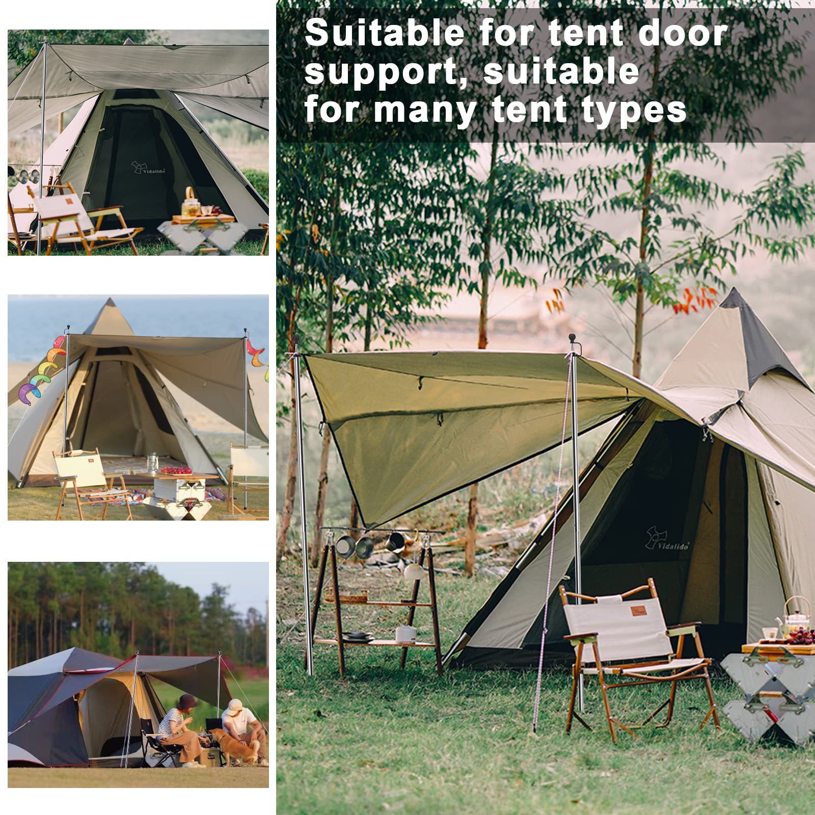 Komclub Telescoping Tent Poles Tarp Poles Adjustable 94.5'' Camping Poles Lightweight Tent Poles Stainless Steel Rods For Campin