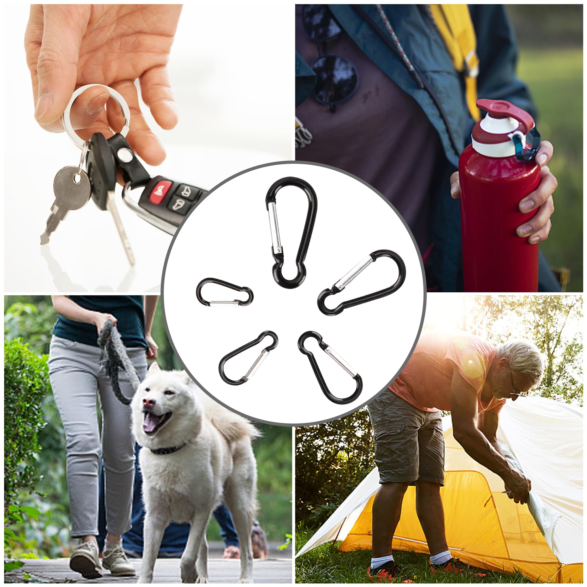 Swatom Aluminum Carabiner Clip 2.3 Inches Spring Snap Hook Keyring Carabiners Black For Camping Traveling Hiking Keychains Outdo