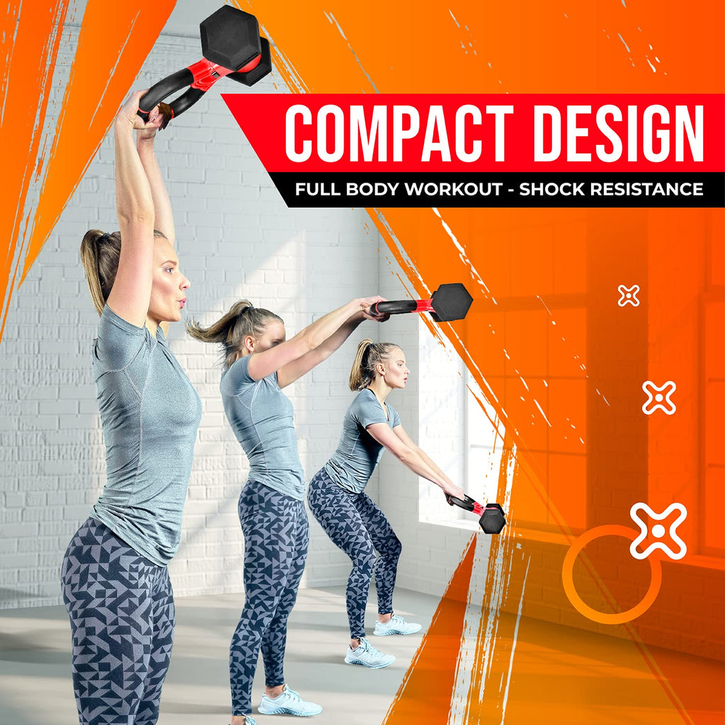 Combo Kettle Grip (Single) + Rubber Hex Dumbbell (Single) - 30Lbs - Red