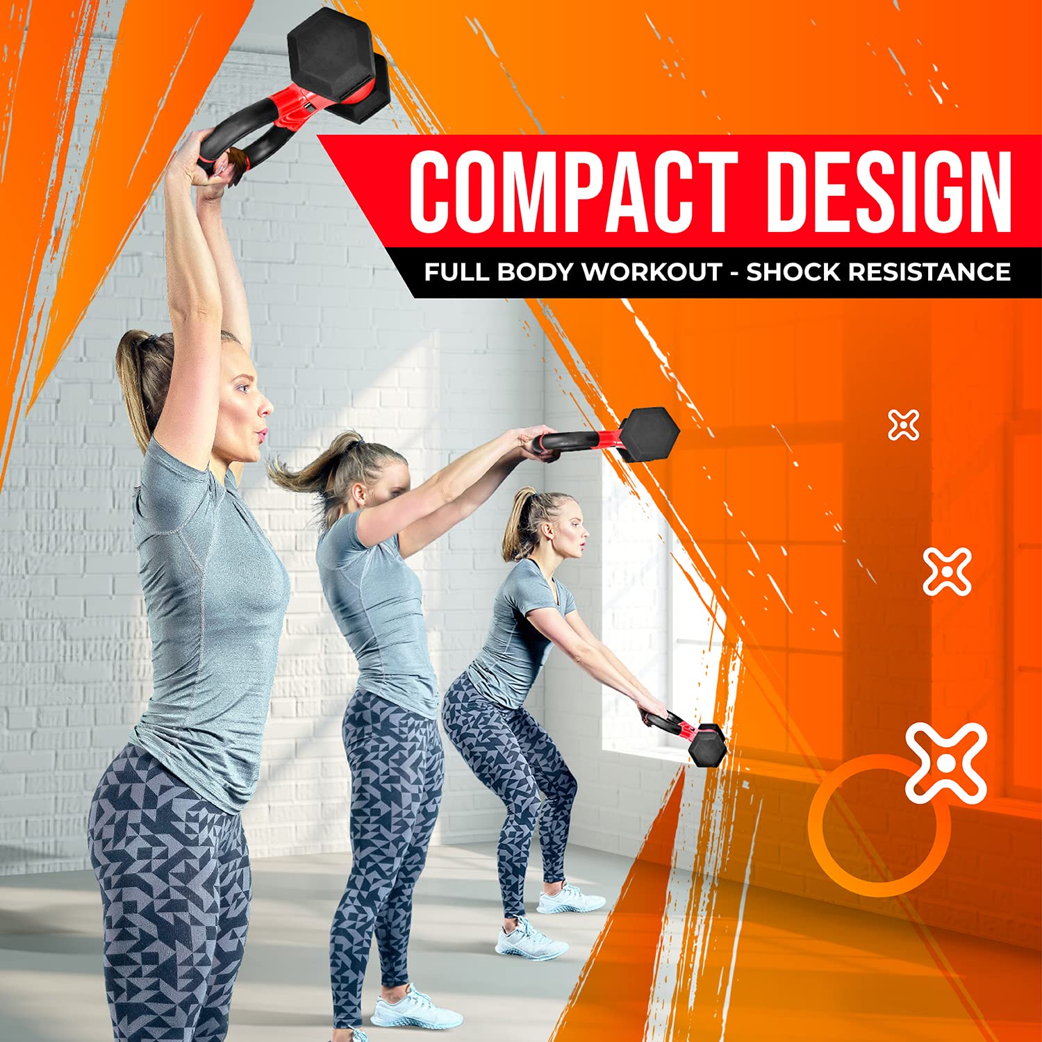 Combo Kettle Grip (Single) + Rubber Hex Dumbbell (Single) - 30Lbs - Red