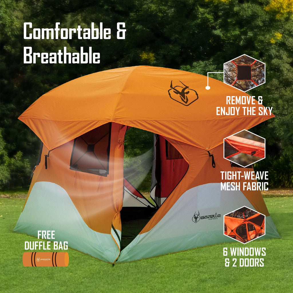 Gazelle T4 Waterproof 4 Person Portable Polyester Outdoor Pop Up Camping Or Beach Tent With Removable Floor, Mesh Screens, And R