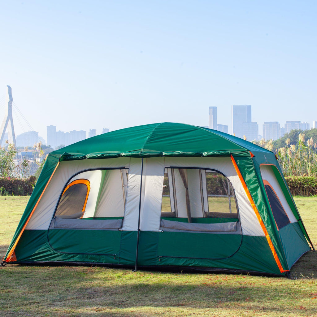 Ktt Extra Large Tent 8-10 Person,Family Cabin Tents,2 Rooms,3 Doors And 3 Windows With Mesh,Straight Wall,Waterproof,Double Laye