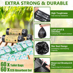 Blika 60 Count Camping Toilet Bags Eco Absorbent Gel Set, Portable Toilet Bags With Gel, 8 Gallon, 30 Liter, Heavy Duty 1 Mil, T