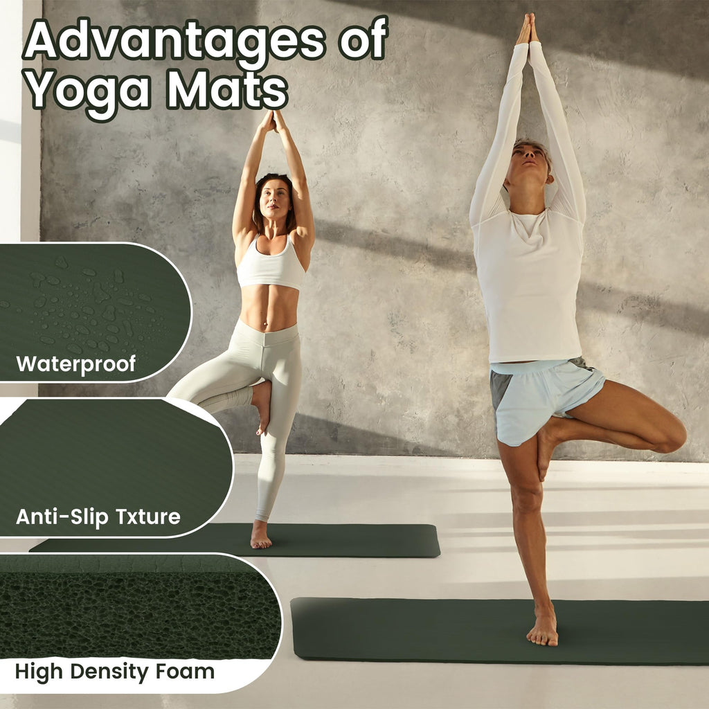 Fitvids Yoga Mat, 1/2-Inch Extra Thick High Density Exercise Mat, Anti-Tear Exercise Yoga Mat With Carrying Strap, Suitable For