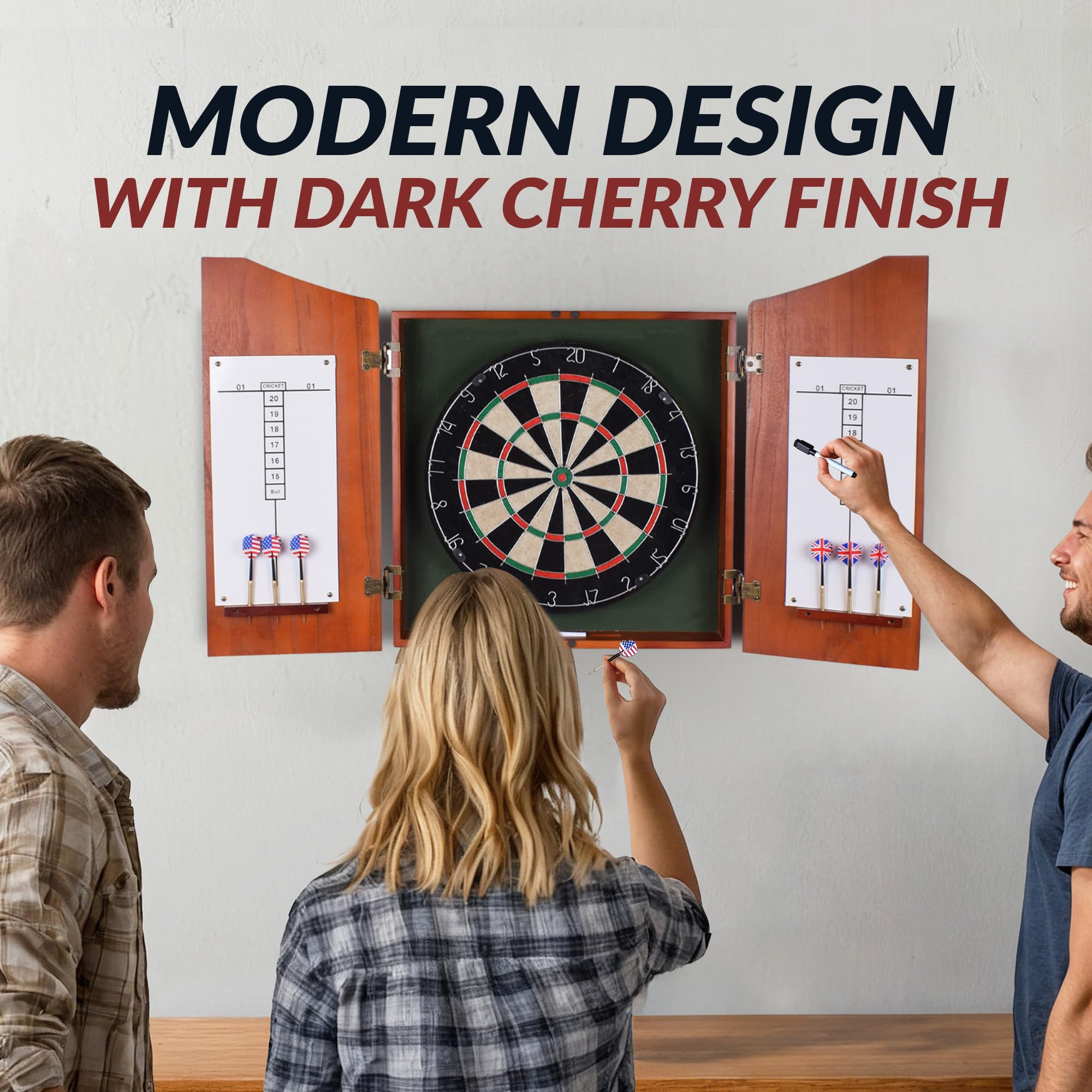 Hathaway Outlaw Free Dartboard And Cabinet Set, Cherry Finish