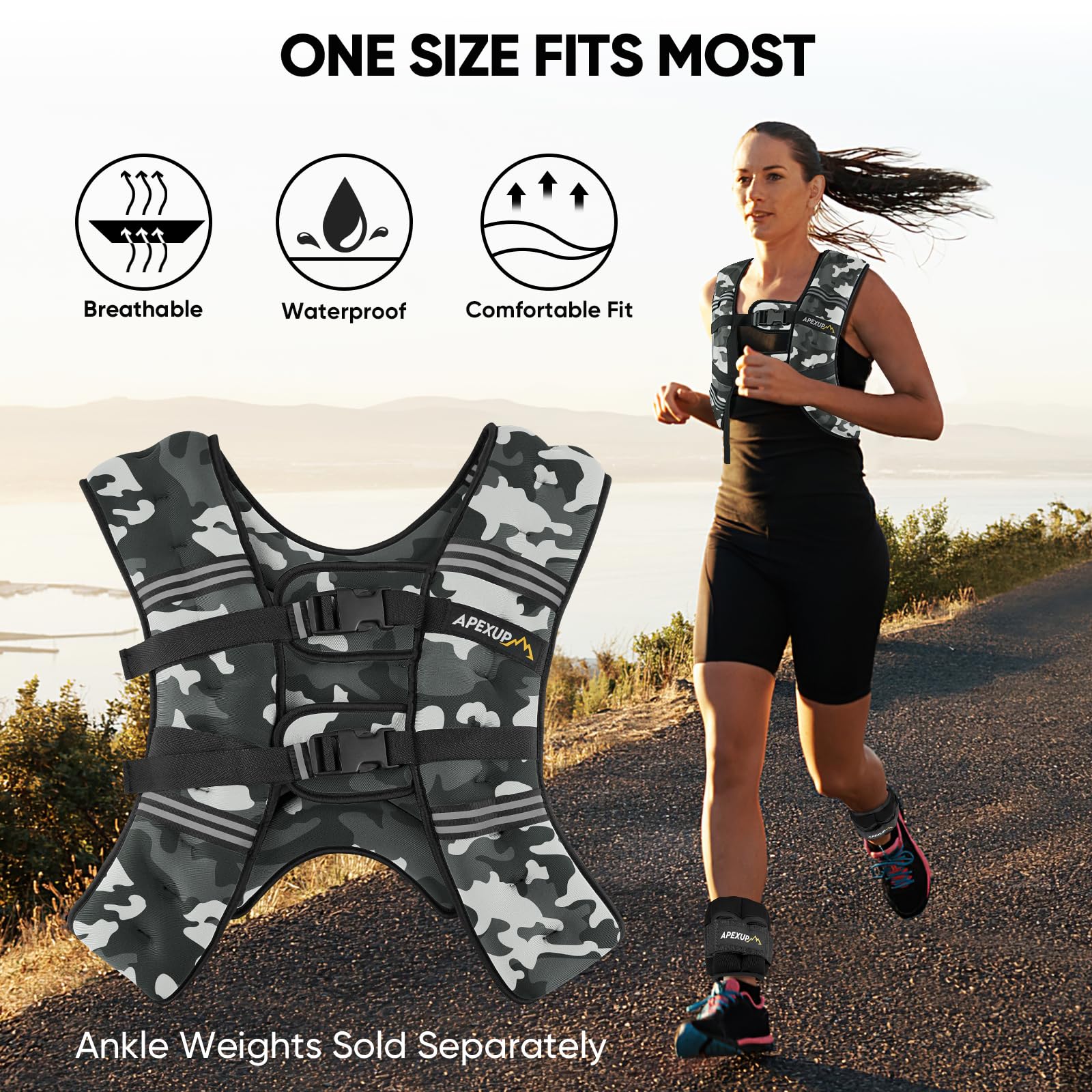 APEXUP 20lbs Weighted Vest Men Women, Weight Vest for Women Workout Equipment for Strength Training Running (Grey Camo)