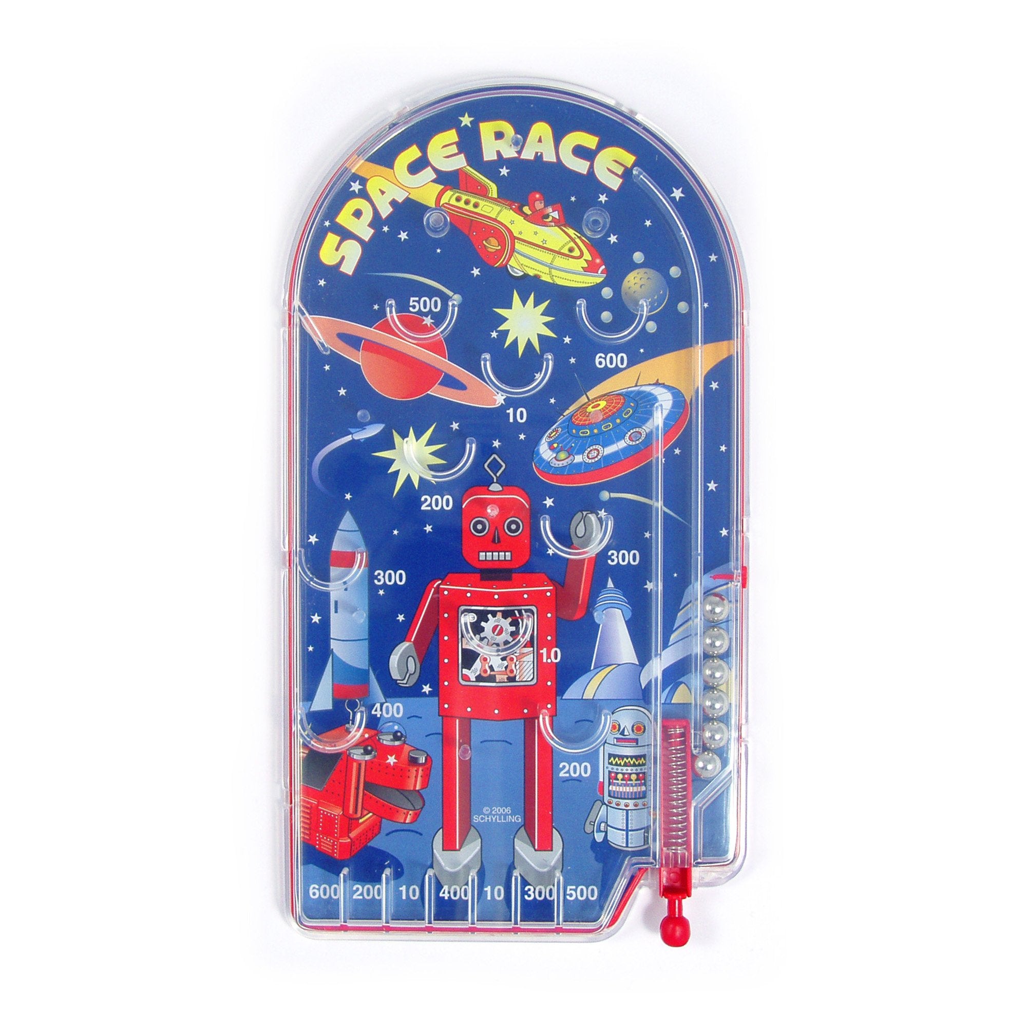 Schylling Space Race Pinball Game - Portable Retro Pinball Toy - Sturdy Construction With Lever, Metal Balls, And Classic Space