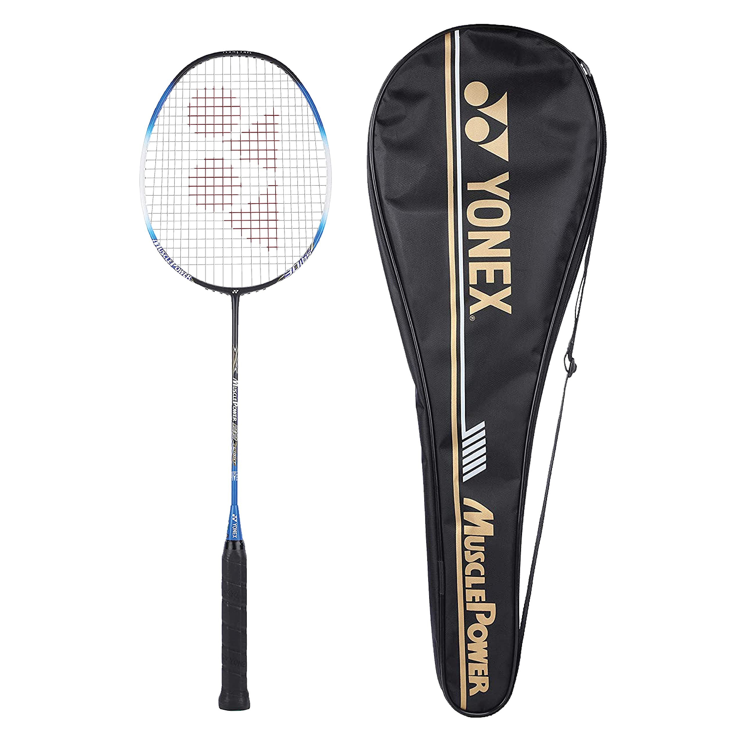 Yonex Muscle Power 22Lt Carbon Graphite Strung Badminton Racket With Full Racket Cover (Black/Blue) | For Intermediate Players |