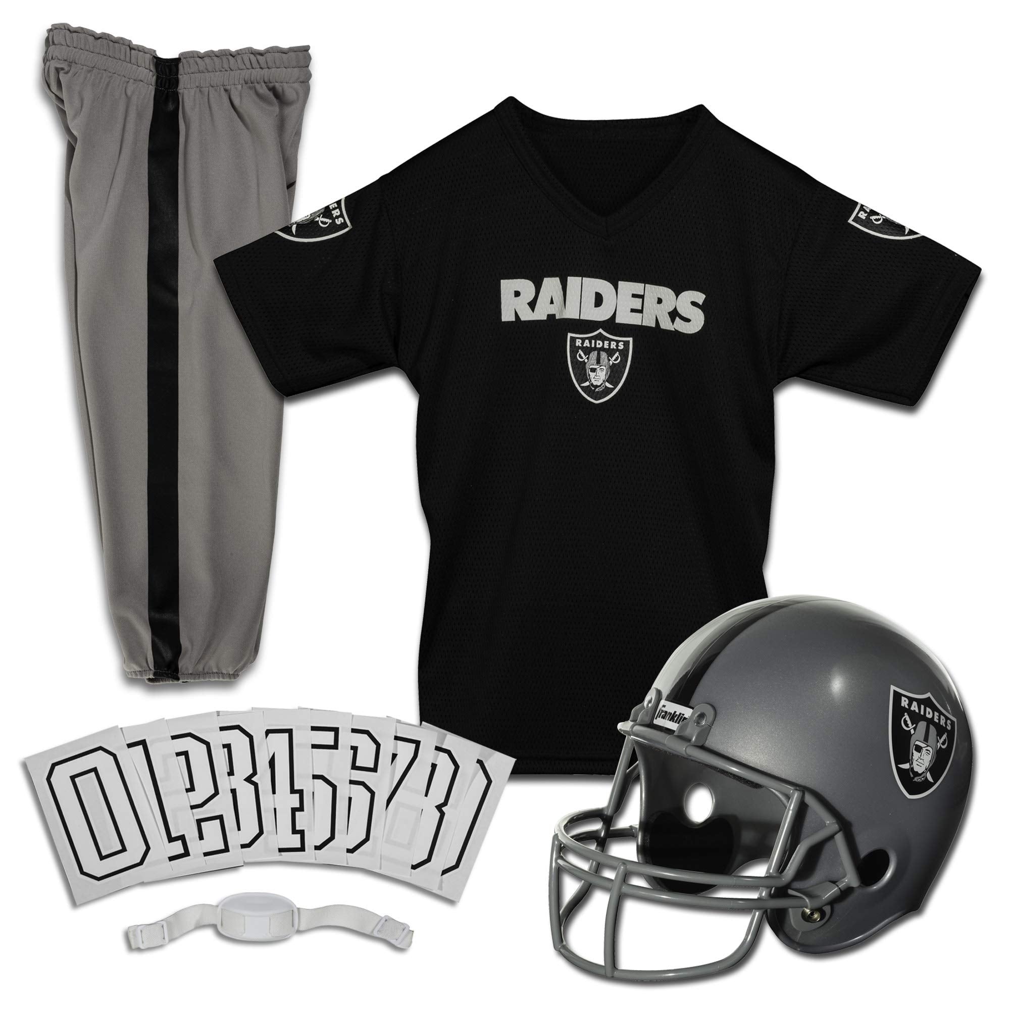 Franklin Sports Las Vegas Raiders Kids Football Uniform Set - NFL Youth Football Costume for Boys & Girls - Set Includes Helmet,
