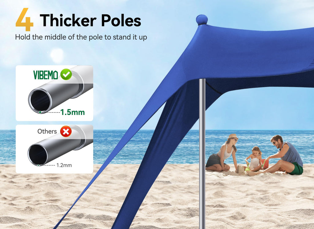 Vibemo Beach Tent, Beach Canopy Sun Shade With Upf50+ Uv Protection, 10X10Ft, Includes 8 Sandbags, Sand Shovel, Ground Pegs & 4