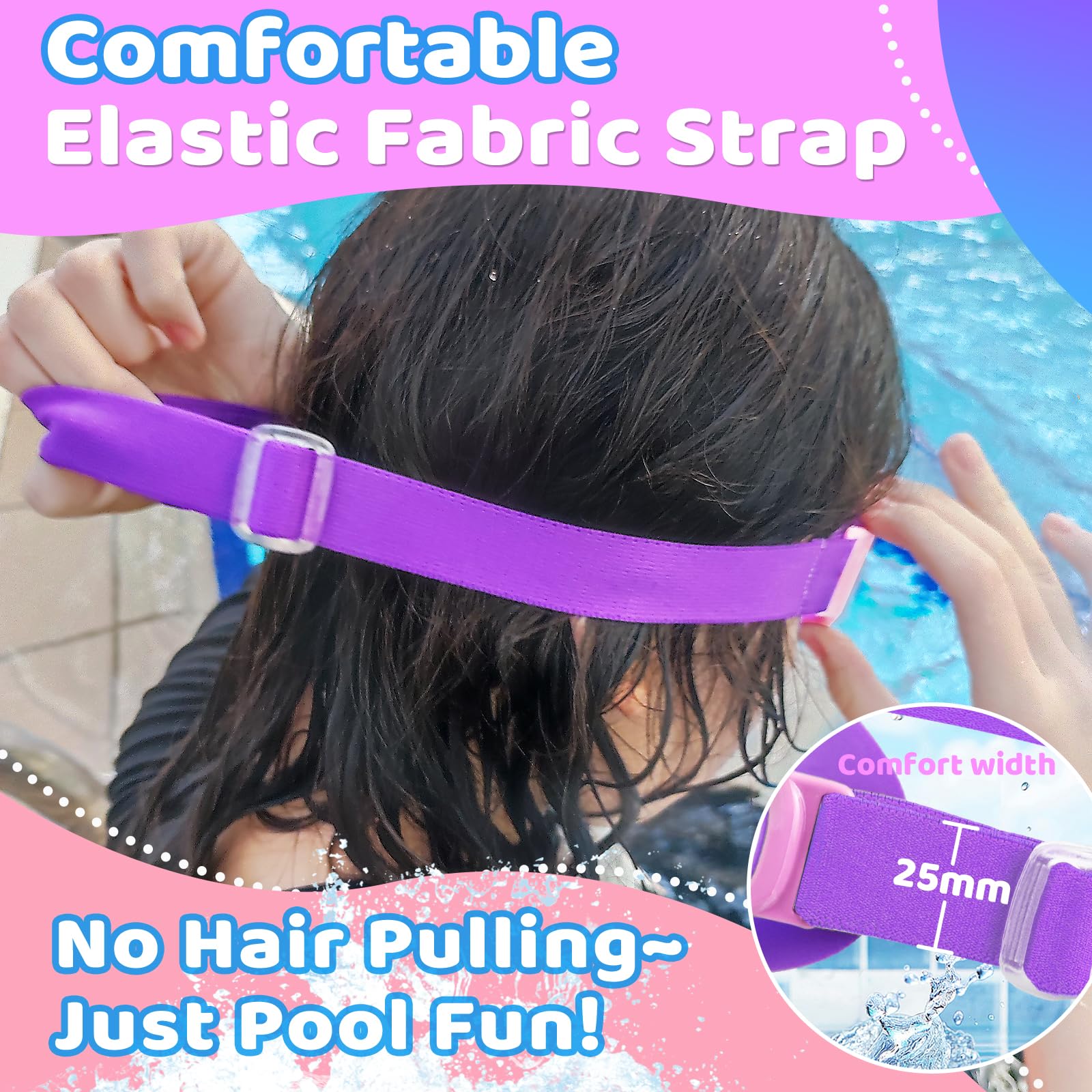 Vvinca Kids Goggles With Comfort Fabric Strap, Kids Swim Goggles Wide View Anti-Fog/Uv No Leaking Swimming Goggles For 3-14