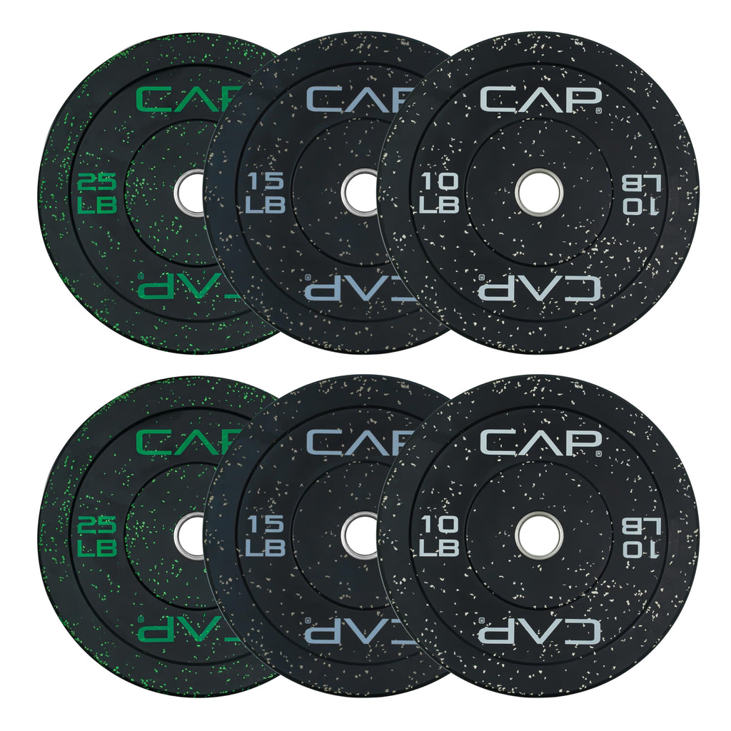 CAP Barbell Economy - Speckled Olympic Bumper Plate Set with Color Logo, Black, 100 lbs Set