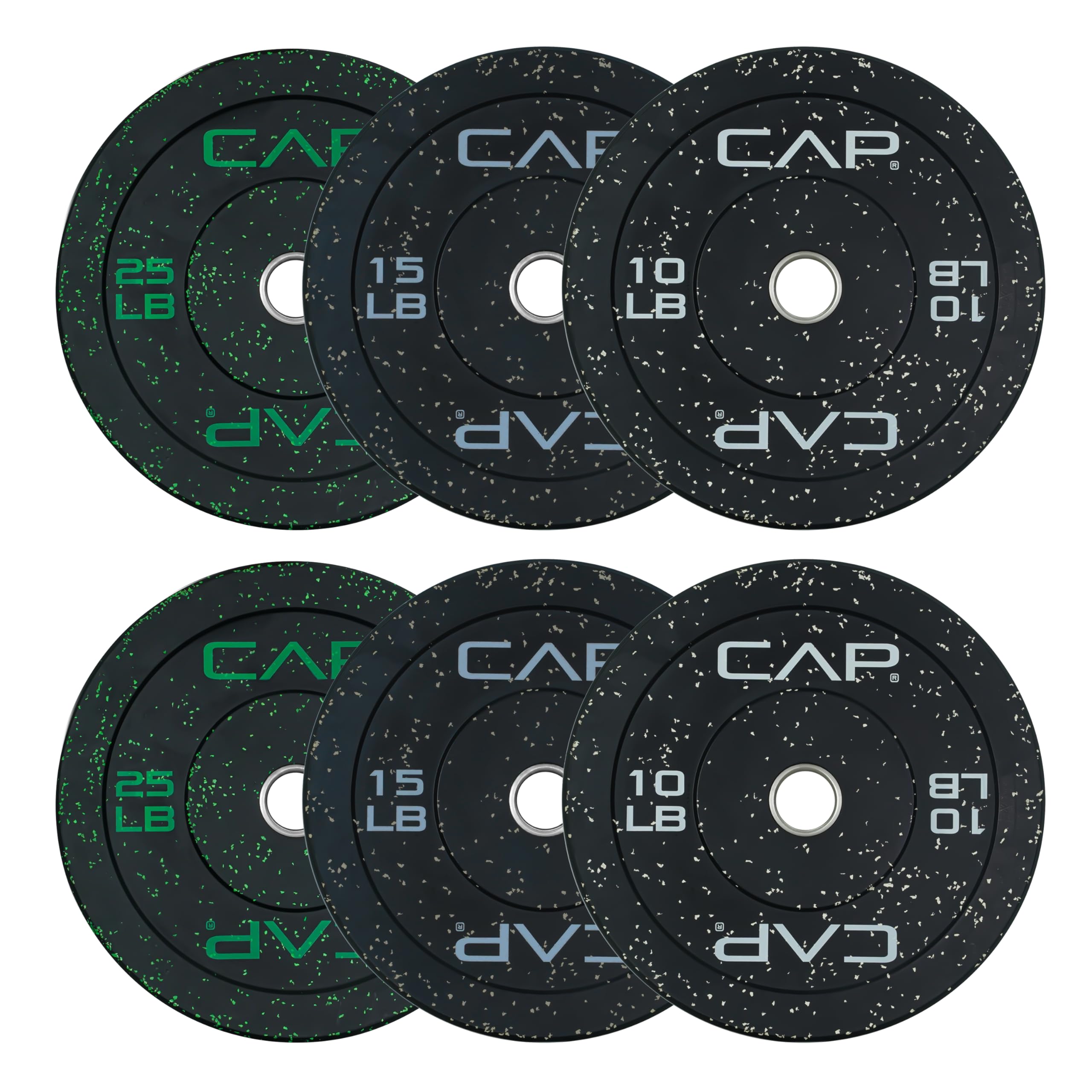 CAP Barbell Economy - Speckled Olympic Bumper Plate Set with Color Logo, Black, 100 lbs Set