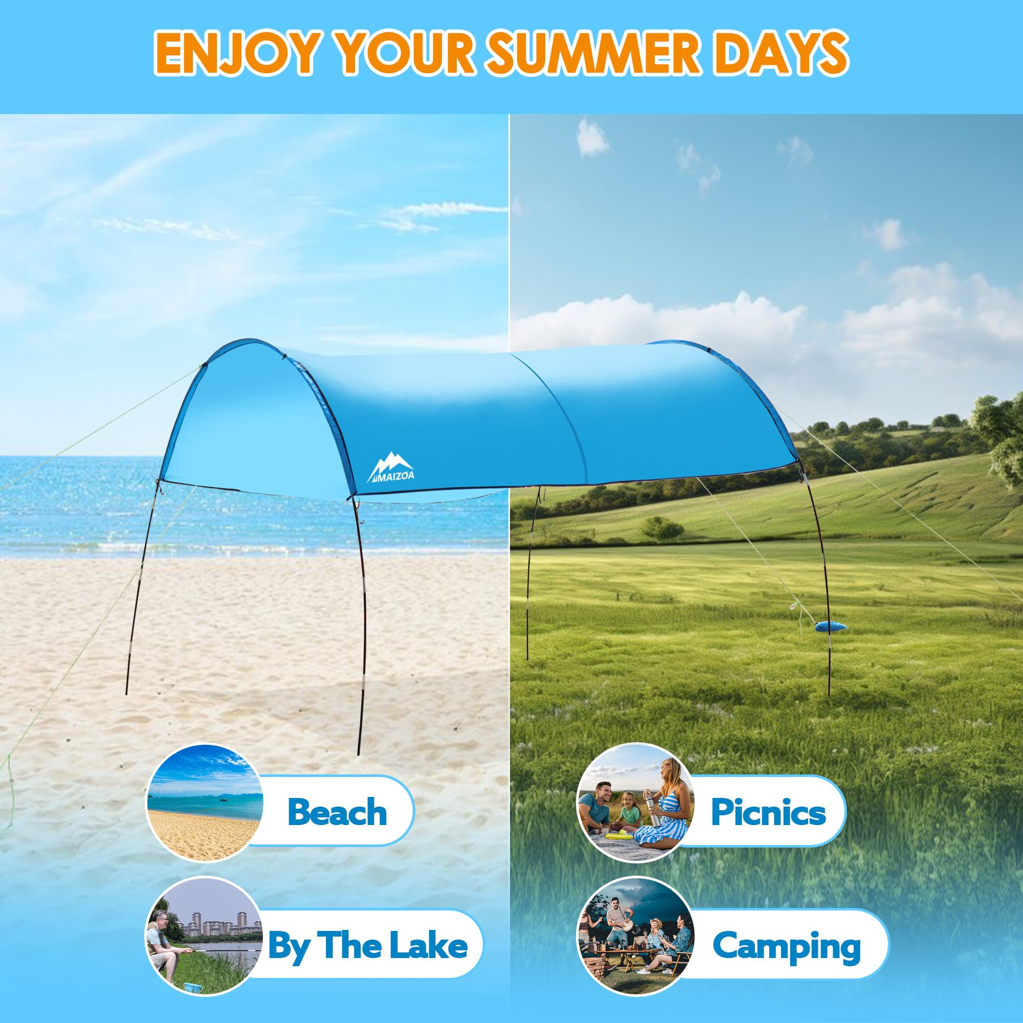 Maizoa 10 '*8.8 '*7.2 ' Beach Shade Tent, Enlarged Size, With Upf50+ Protection, Windproof And Waterproof, Suitable For Beach, L