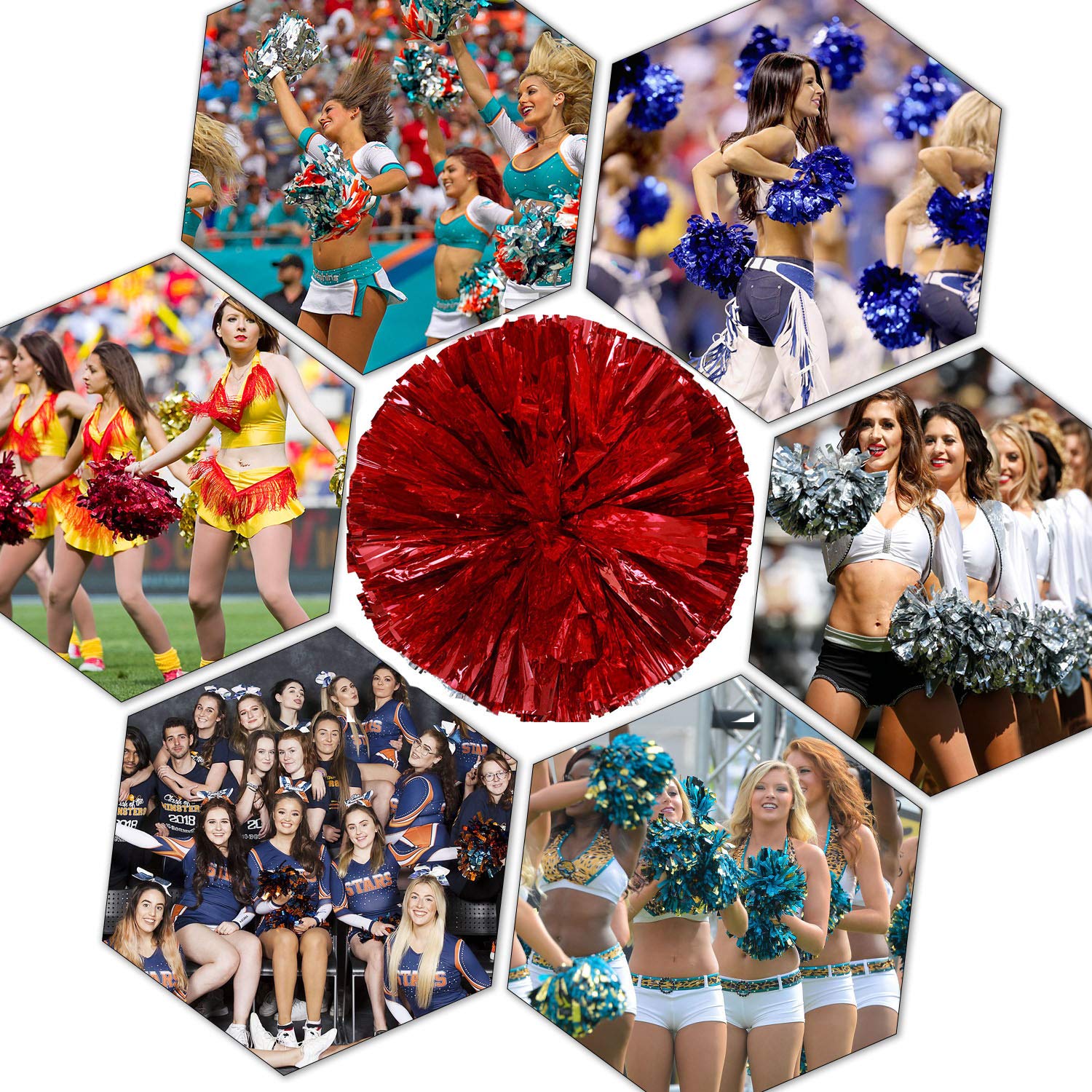 Pack Of 4 Cheerleading Pom Poms 12 Inch 80G Foil Plastic Metallic Cheerleader Pom Poms For Cheer Sport Kids Adults Team Spirit C
