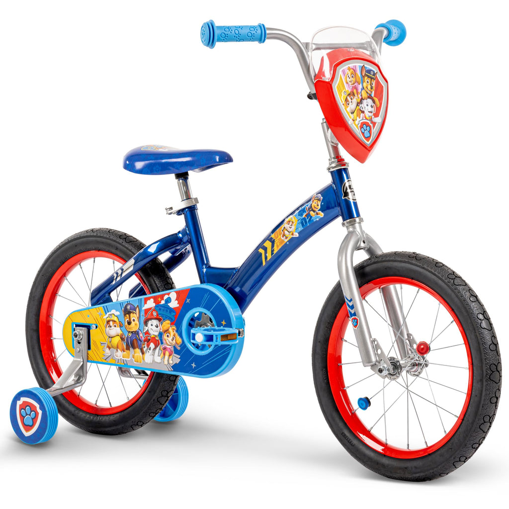 Huffy Paw Patrol 16 Inch Kids Bike With Training Wheels, Led Spoke Lights, Bicycle For Kids Age 4-6, Max Weight 60Lbs, Blue Stee
