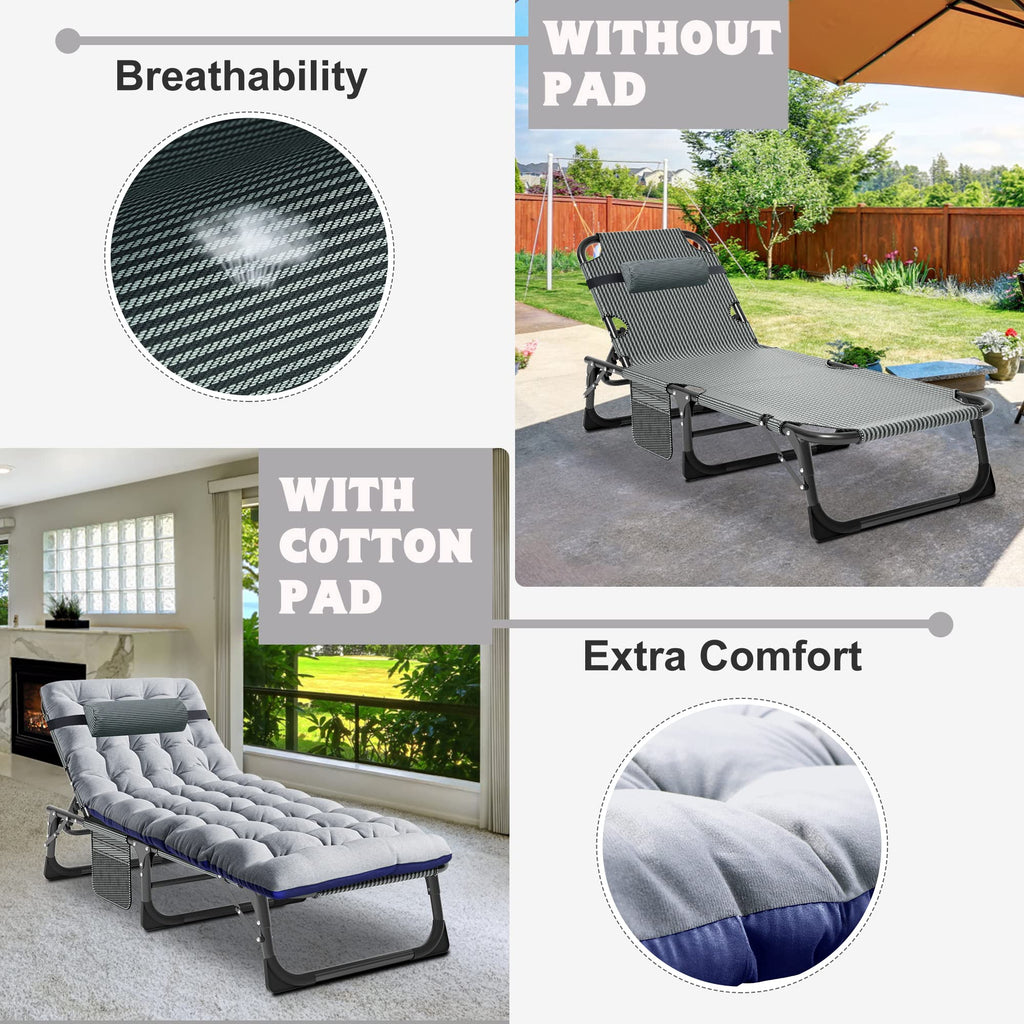 Aboron 5 Positions Camping Cots For Adults,Outdoor Folding Sleeping Cot/Mat,Folding Chaise Lounge Chair With Pillow,Portable Rec