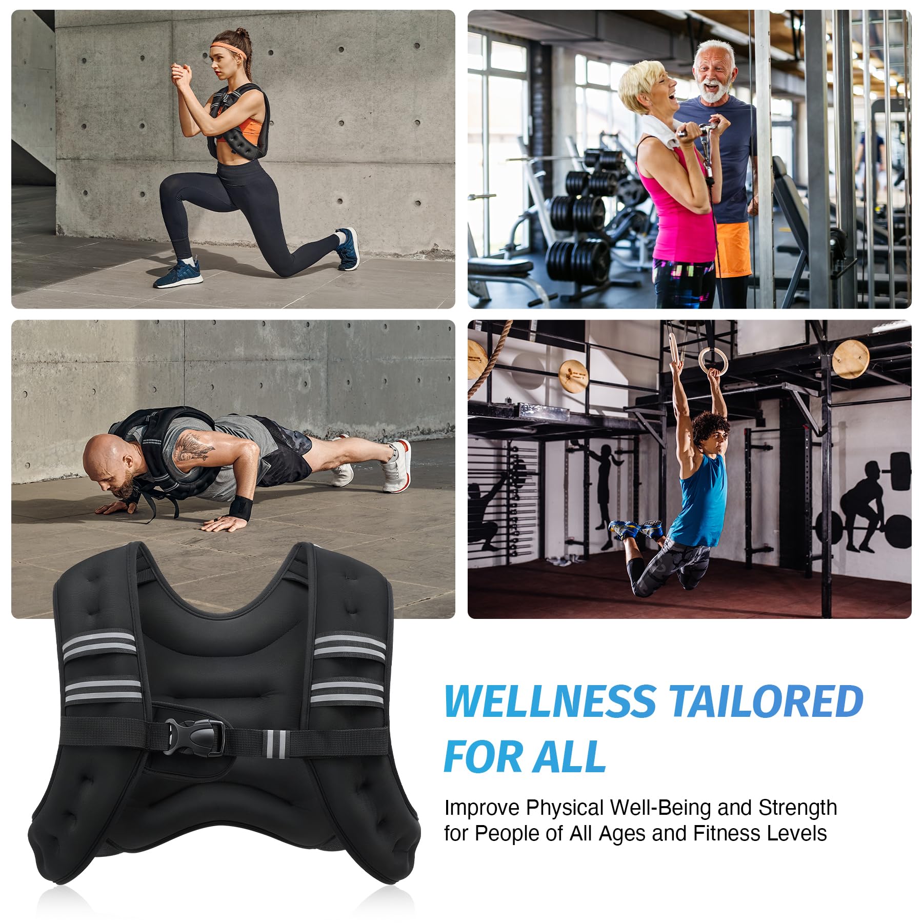Zelus Weighted Vest 12Lb Weight Vest With Reflective Stripe For Workout, Strength Training, Running, Fitness, Muscle Building, W