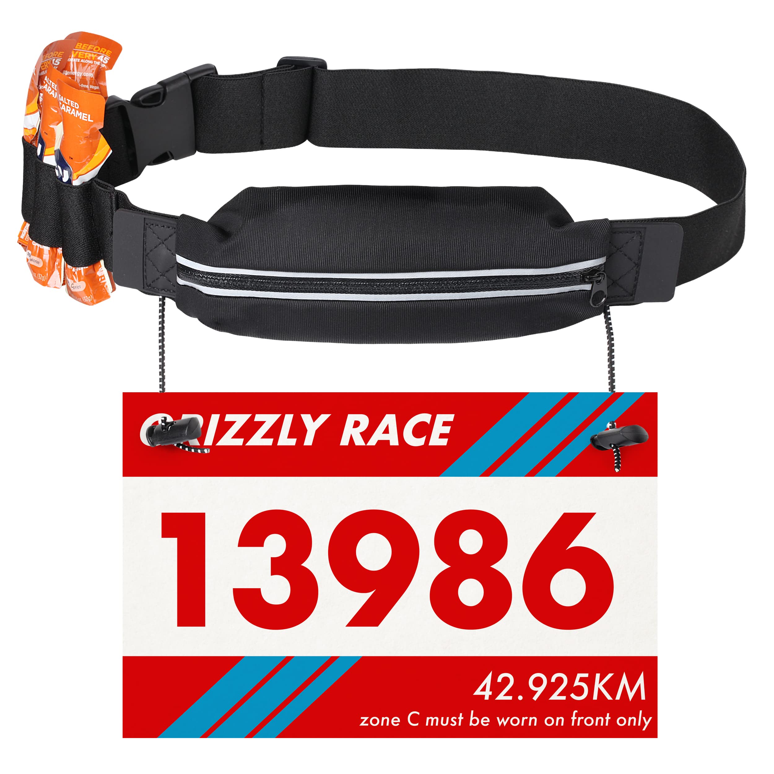 Reflective Running Race Bib Belt With Elastic Webbing - Lightweight Fits All Waist Sizes 30