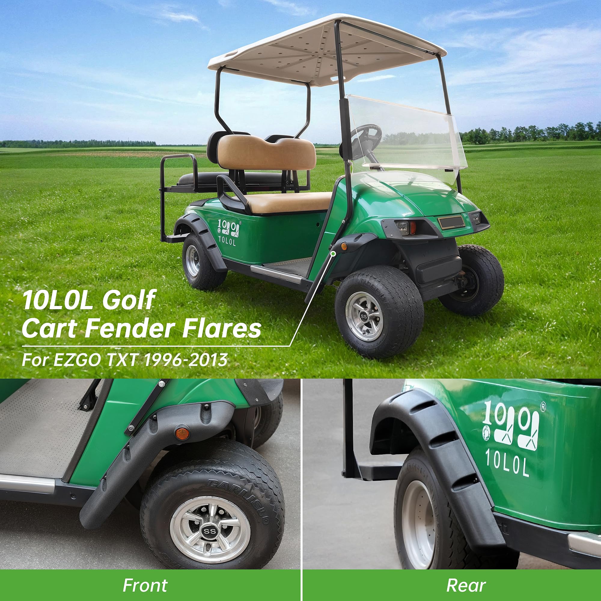 10L0L Golf Cart Standard Fender Flares Front And Rear For Ezgo Txt 1998-2013 Gas/Electric Golf Carts With Metal Hardware (Set Of