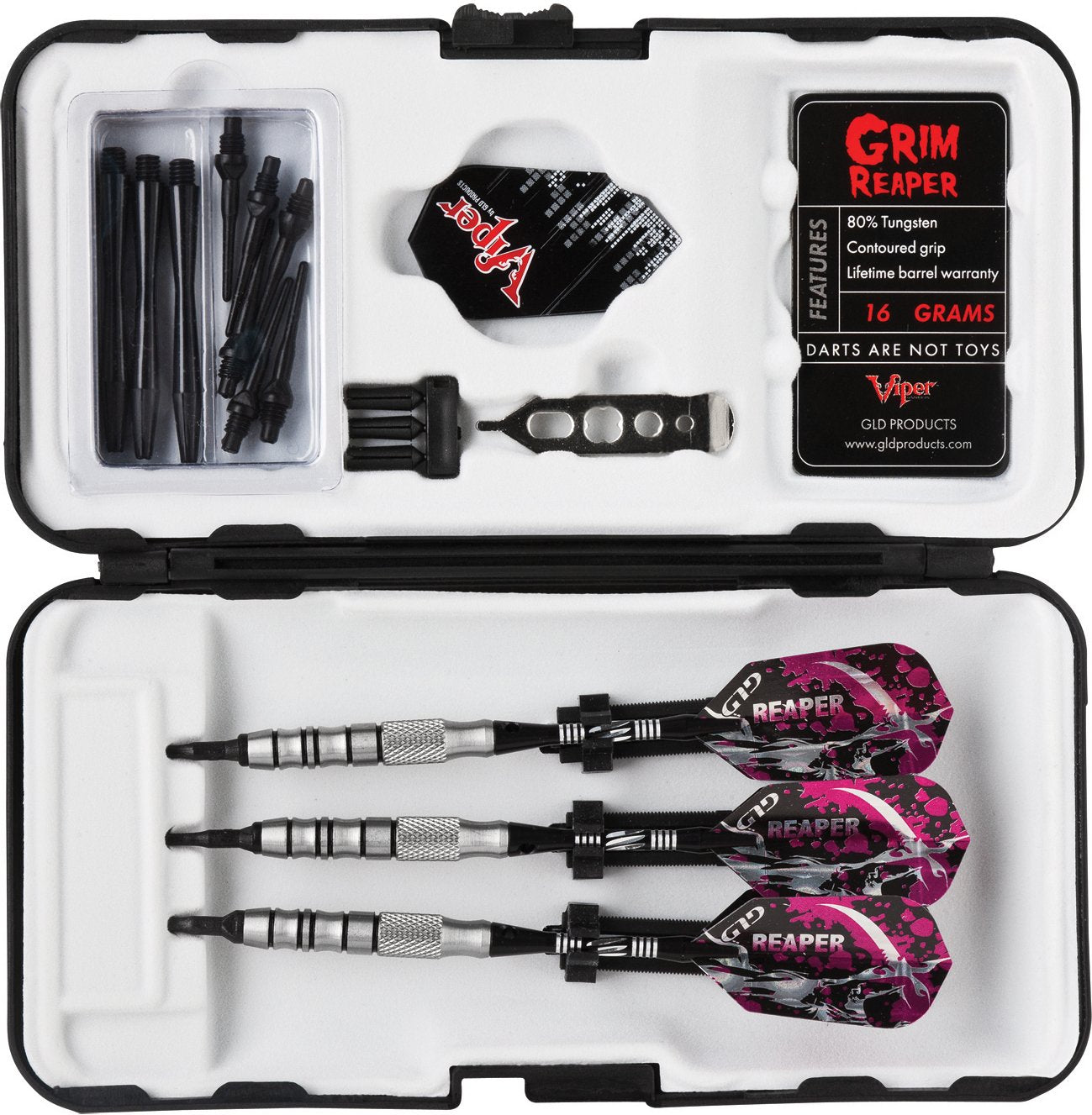 Viper Grim Reaper 80% Tungsten Soft Tip Darts With Storage/Travel Case, Coarse Knurling, 16 Grams