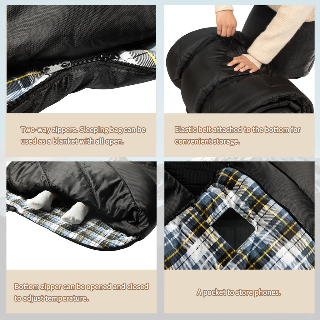 Geertop Flannel Sleeping Bag For Adults Xxl, Large Wide Camping Sleeping Bag 4 Season, 0 Degree Sleeping Bag For Winter Cold Wea