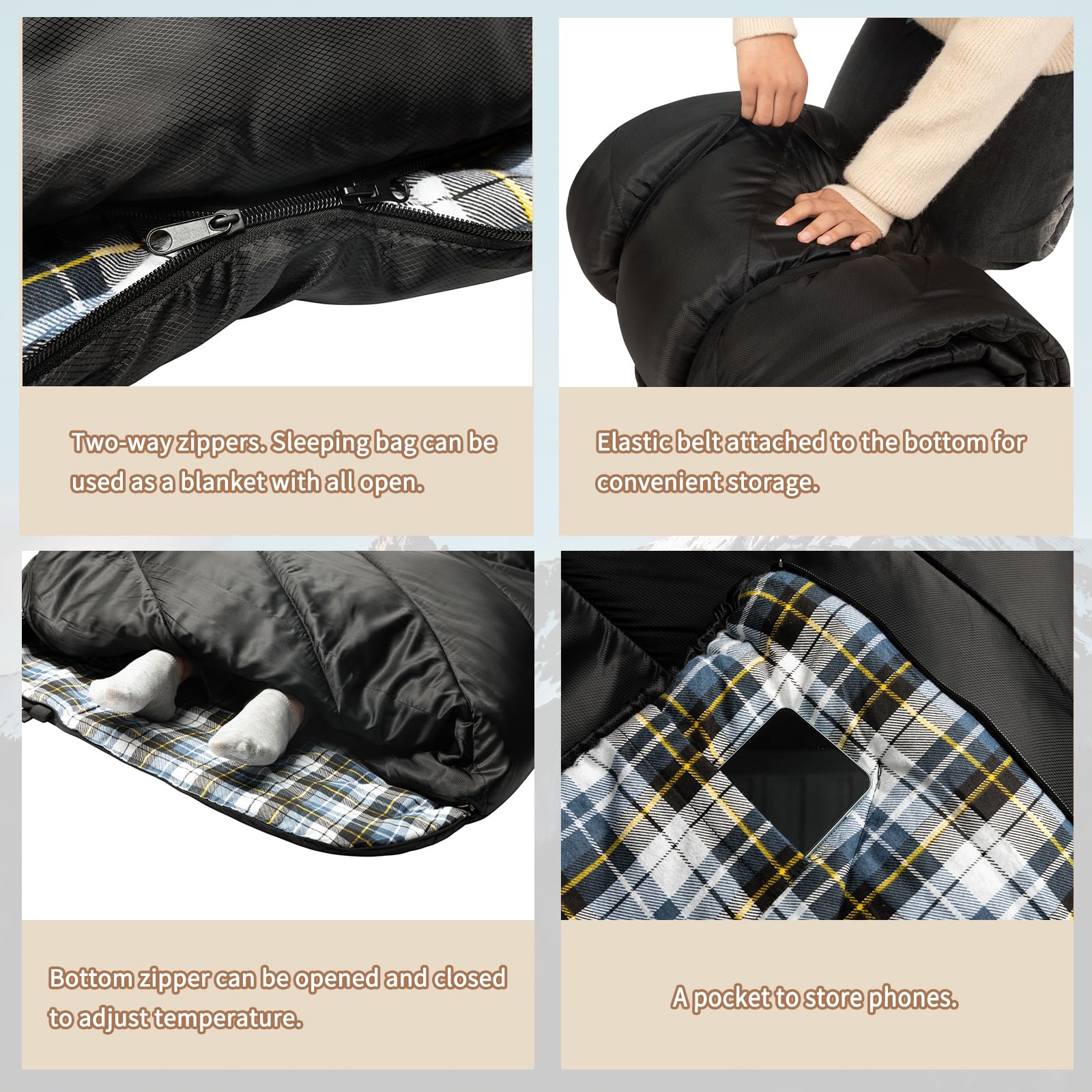Geertop Flannel Sleeping Bag For Adults Xxl, Large Wide Camping Sleeping Bag 4 Season, 0 Degree Sleeping Bag For Winter Cold Wea