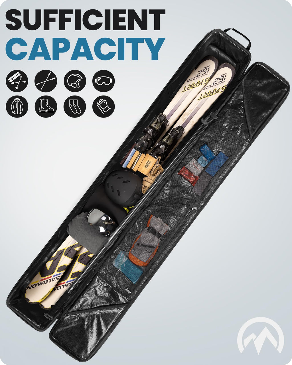 OutdoorMaster Ski Bag with Hard Shell On Both Ends, Ski Bags for Air Travel, Ski Case with Pockets and Removable Shoulder Straps