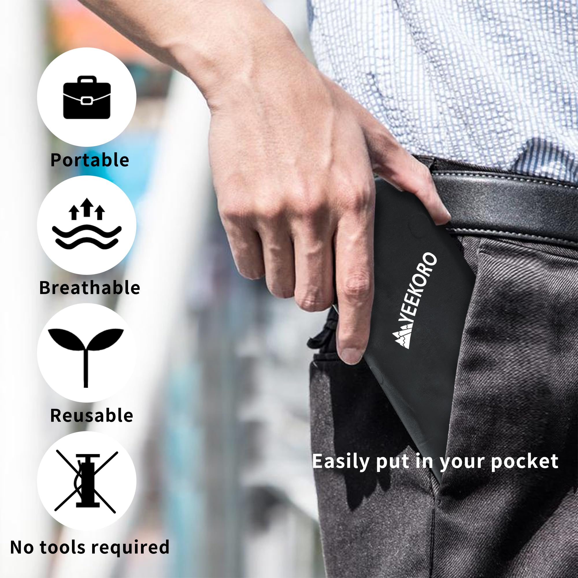 Yeekoro Inflatable Seat Cushion, Lightweight Camping Sitting Pad With Repair Cloths, Waterproof Air Seat, Portable For Climbing