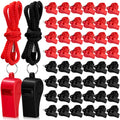 Flutesan 48 Pcs 48 Pcs Plastic Whistles Bulk with Lanyard Sports Loud Crisp Sound Whistles for Coach Referees Training Emergency