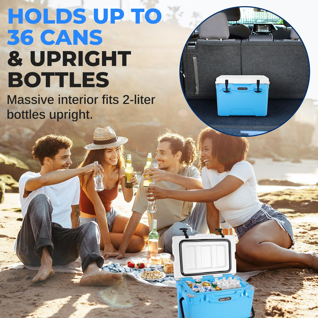 Serenelife 25 Quart Portable Cooler Box - Lightweight Heavy-Duty Travel Ice Cooler With 2-Way Handles, Drain - 5 Days Ice Retent