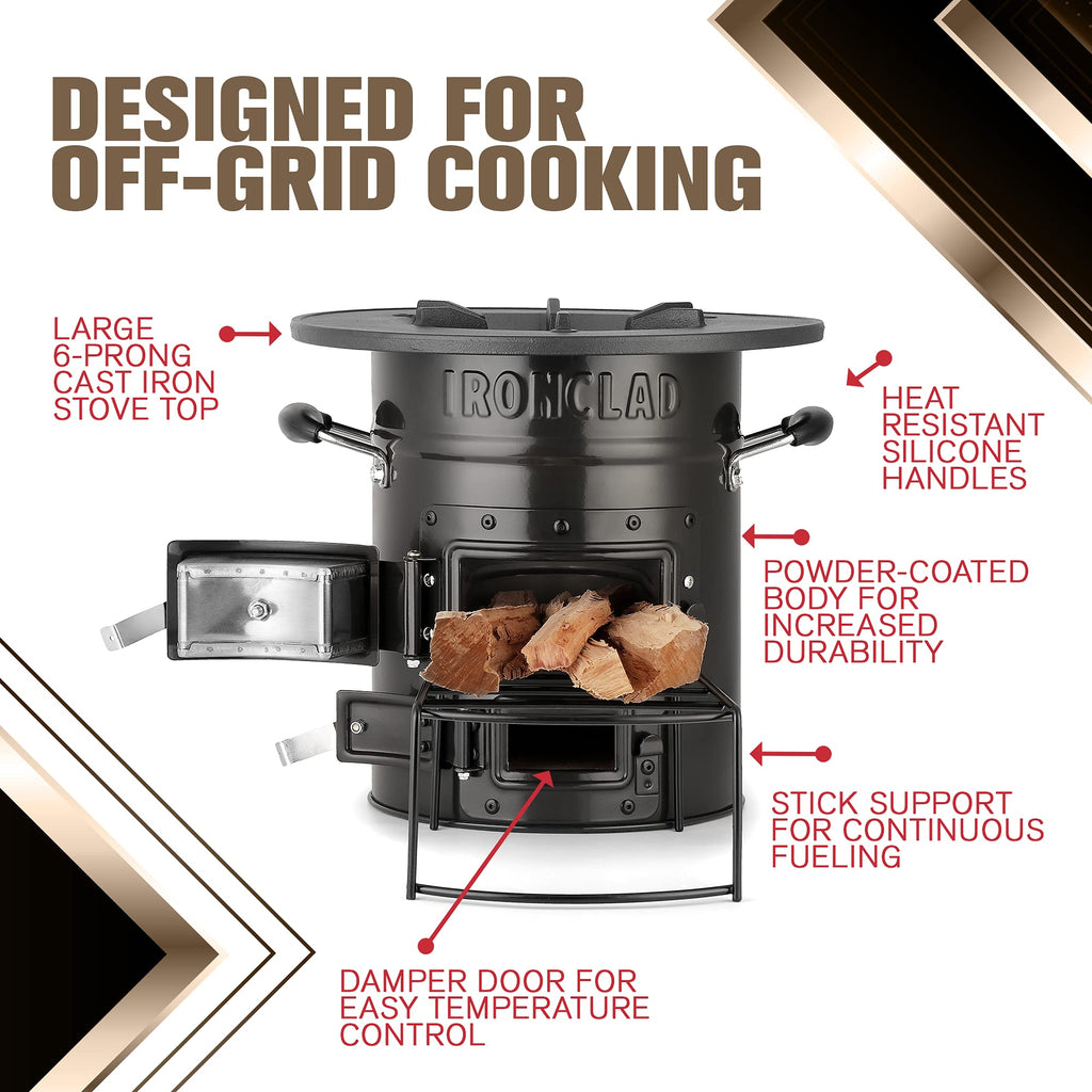Supply Rocket Stove - Camping Wood Stove For Emergency Preparedness, Survival, Off Grid Living Supplies - Portable Wood Burning