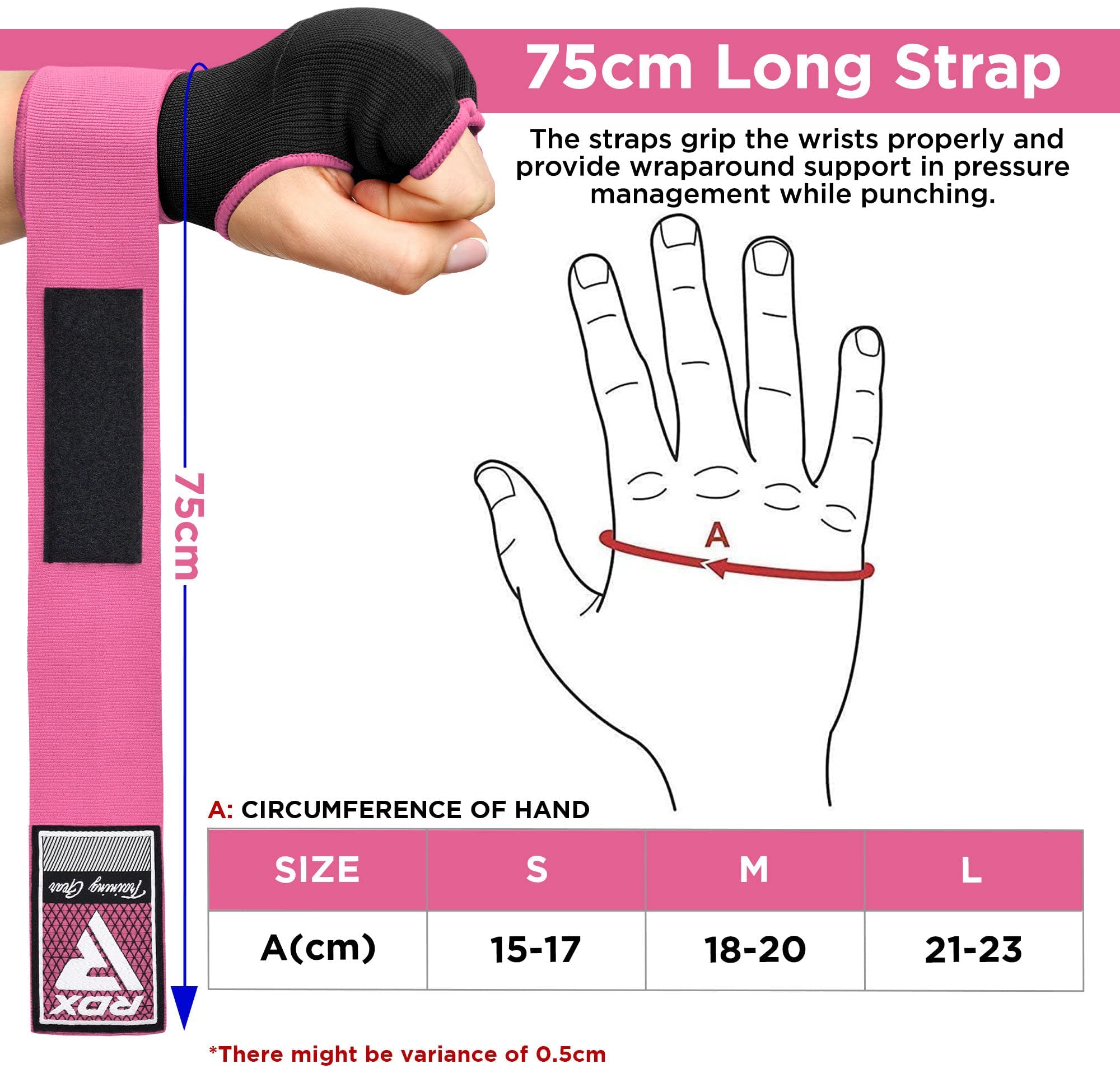 Rdx Gel Boxing Hand Wraps Inner Gloves Men Women, Quick 75Cm Long Wrist Straps, Elasticated Padded Fist Under Mitts Protection,