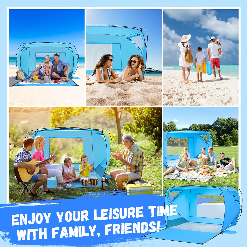 Beach Tent Sun Shelter,4-6 Person Beach Shade Tent, Easy Setup Upf 50+ Uv Protection Portable Lightweight Beach Cabana Sun Shade