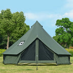 Waldzimmer Canvas Bell Tent 13.1Ft Green With Pre-Cut Stove Jack, Spacious 4M Family Yurt Tent For 4-5 Person, 4 Season Water-Re
