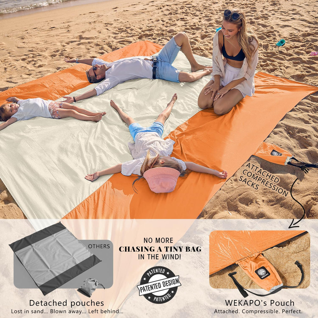 WEKAPO Beach Blanket - Sandproof Waterproof Extra Large Beach Mat | Oversized Sand-Free Lightweight Quick-Drying | Beach Essenti