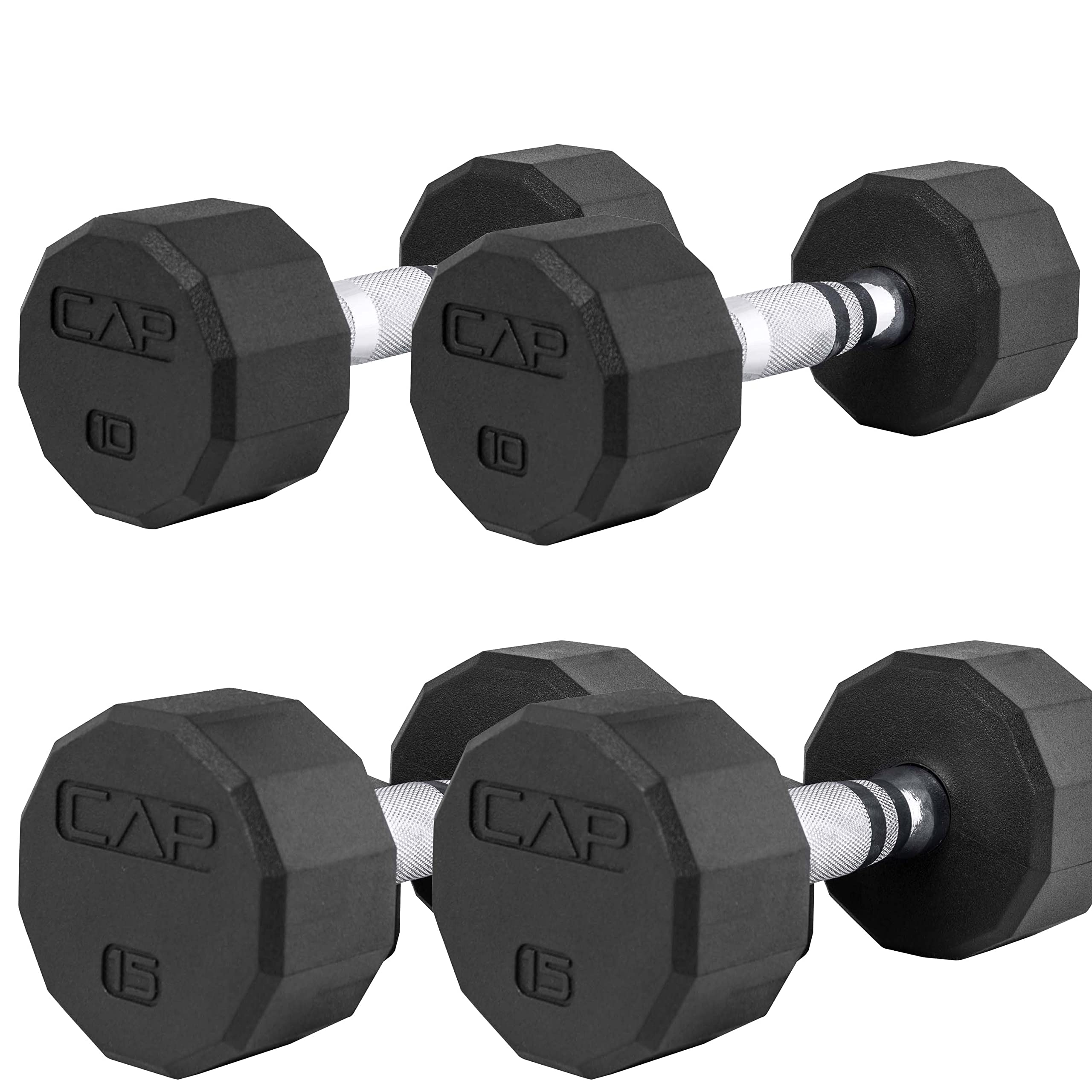 Cap Barbell 50 Lbs Coated 12 - Sided Dumbbell Set, 10Lbx2, 15Lbx2