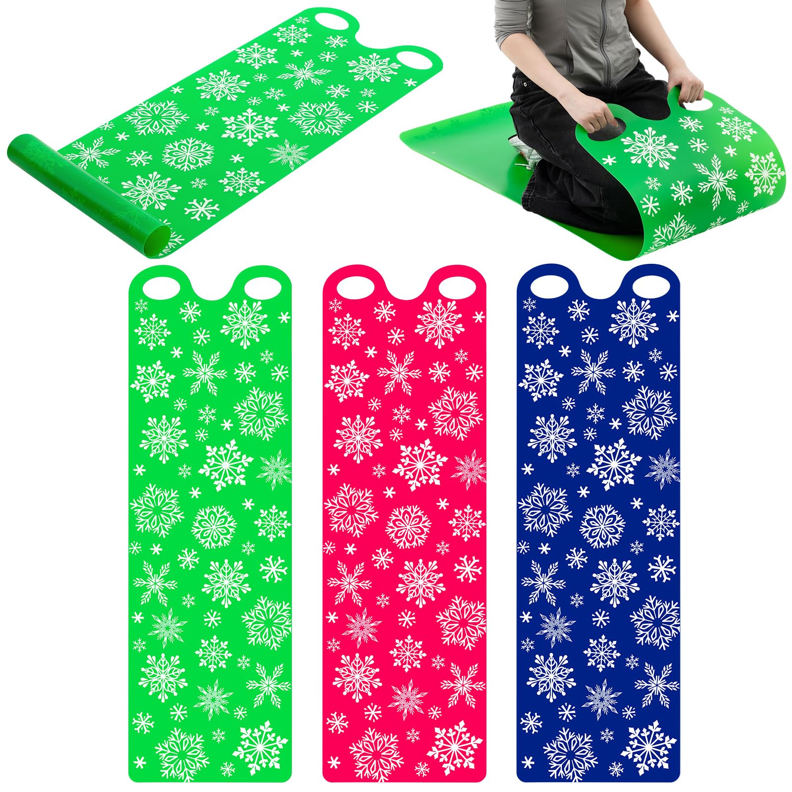 Leyndo 3 Pcs 54  Large Snow Sled for Adults Flexible Flying Carpet Snowflake Slider Mat Sledding Equipment Snow Lightweight Roll