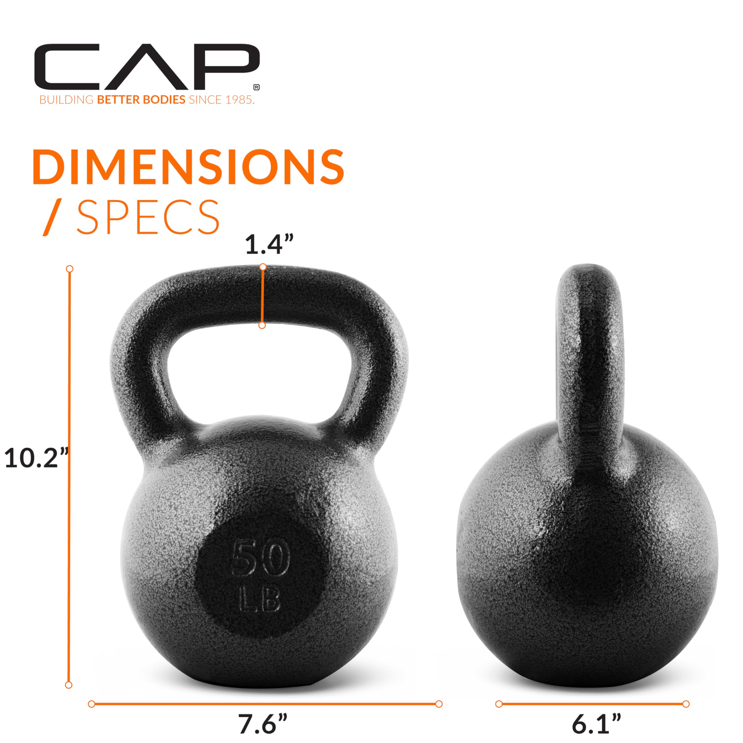 Cap Barbell Black Cast Iron Kettlebell | 50 Pounds