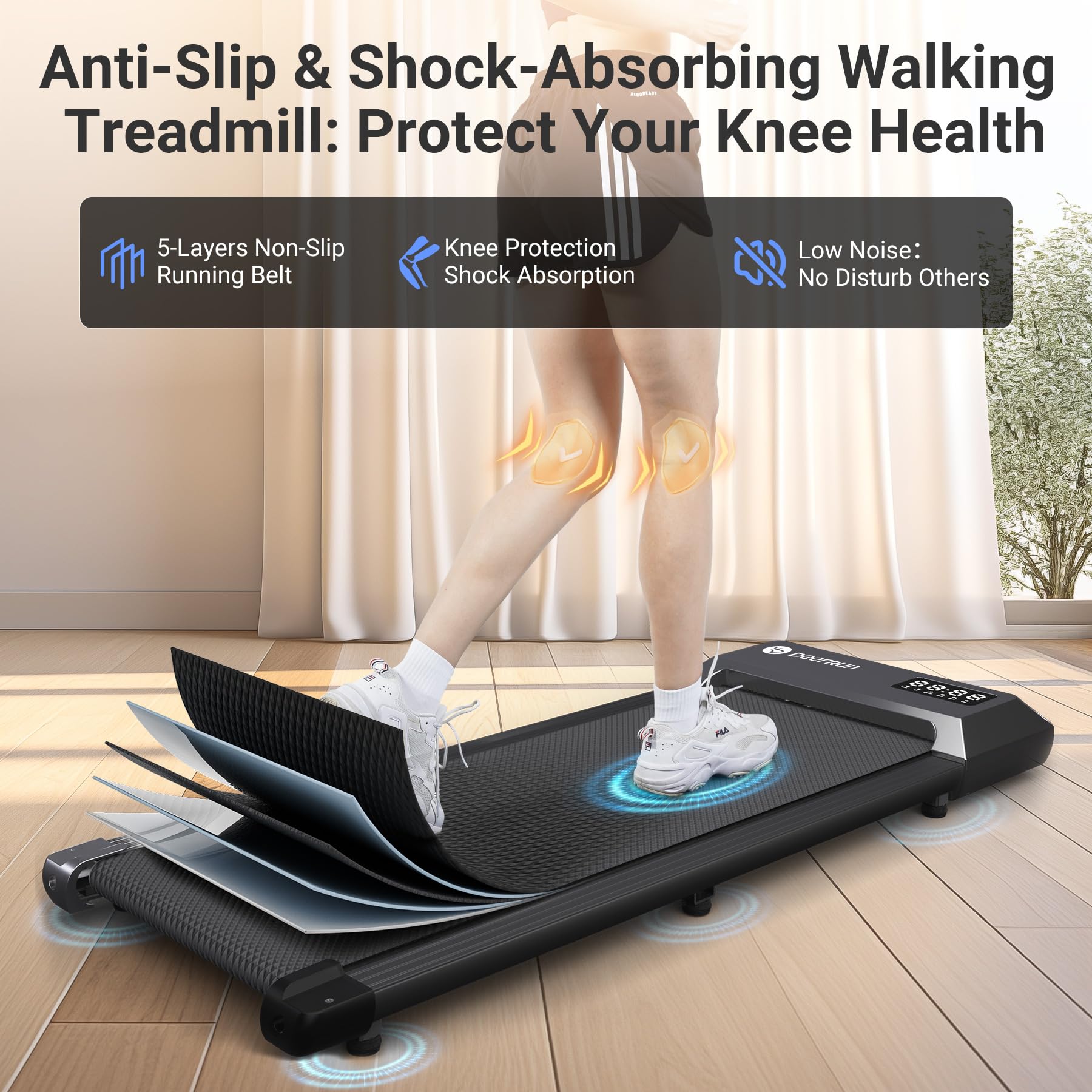 Deerrun Walking Pad, 2024 Upgrade Smart Walking Treadmill Under Desk, Led Display & App/Remote Control Small Treadmills For Home