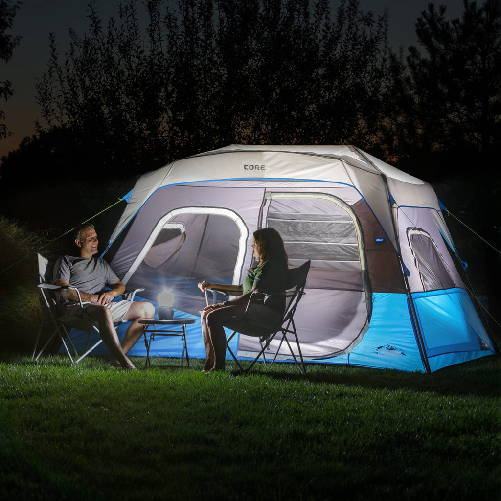 Core 6 Person Instant Cabin Tent With Led Lights  Lighted Pop Up Camping Tent With Easy 60 Second Camp Setup  Portable Large Fam
