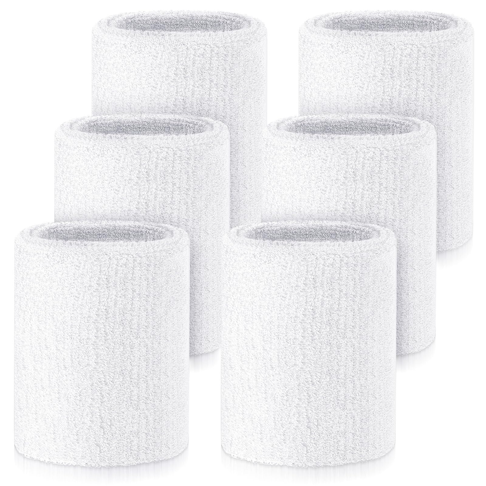 Wettarn 6 Pcs 4 Inch Wrist Sweatbands for Grips Sport Cotton Elastic (White, Unisex) - Tennis, Gymnastics, Basketball, Football,