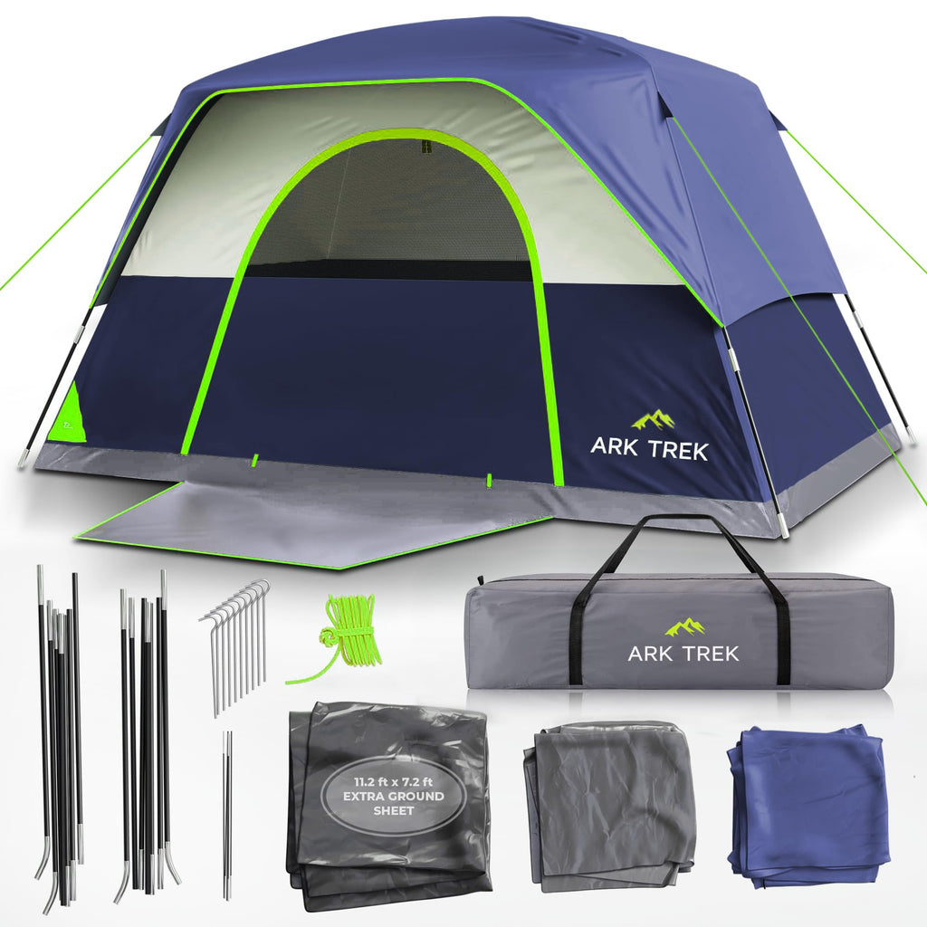 Arktrek 6 Person Tents For Camping-Robust Family Camping Tent Cabin W Ground Sheet, Rainfly Cover, Powerport-Comfy Large Quick,