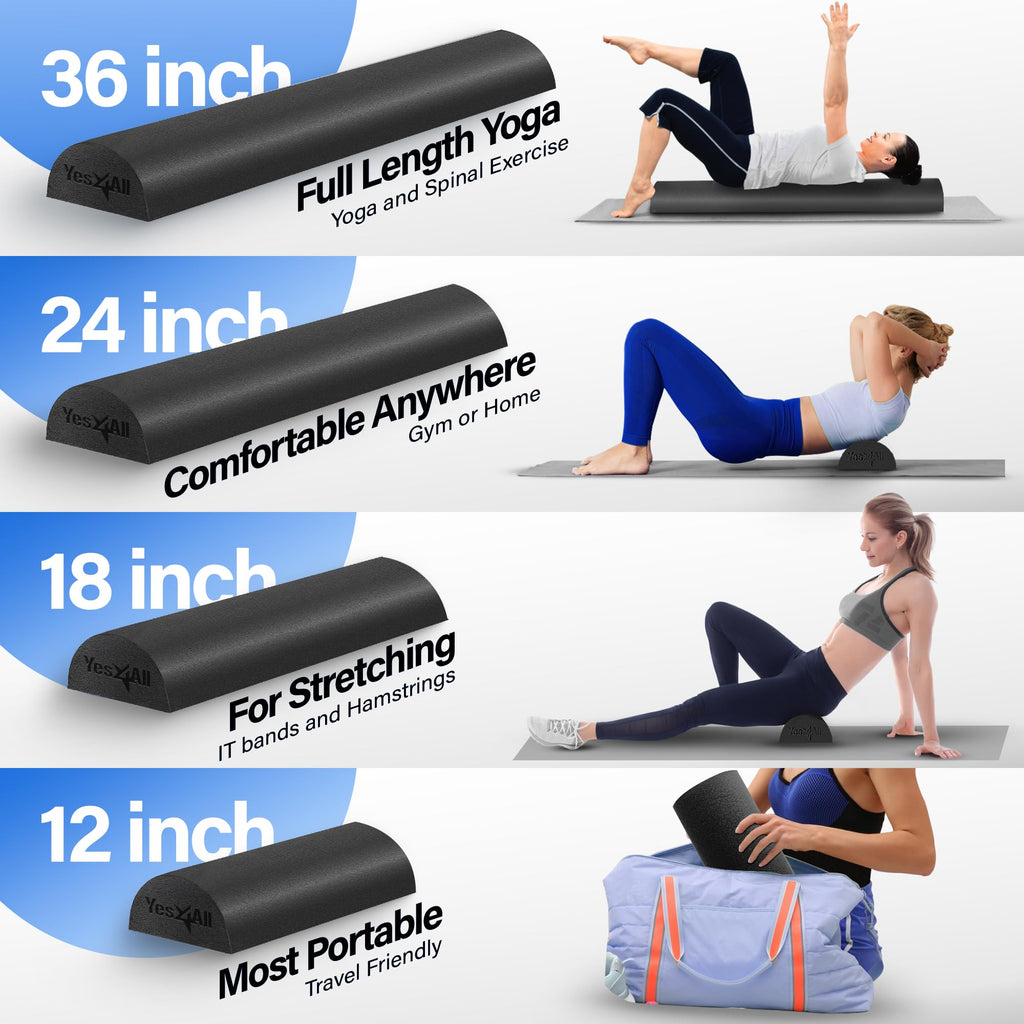 Yes4All Half Foam Rollers, Soft Density Round Pe Foam Roll For Back Massage, Yoga Exercise - 24 Inches
