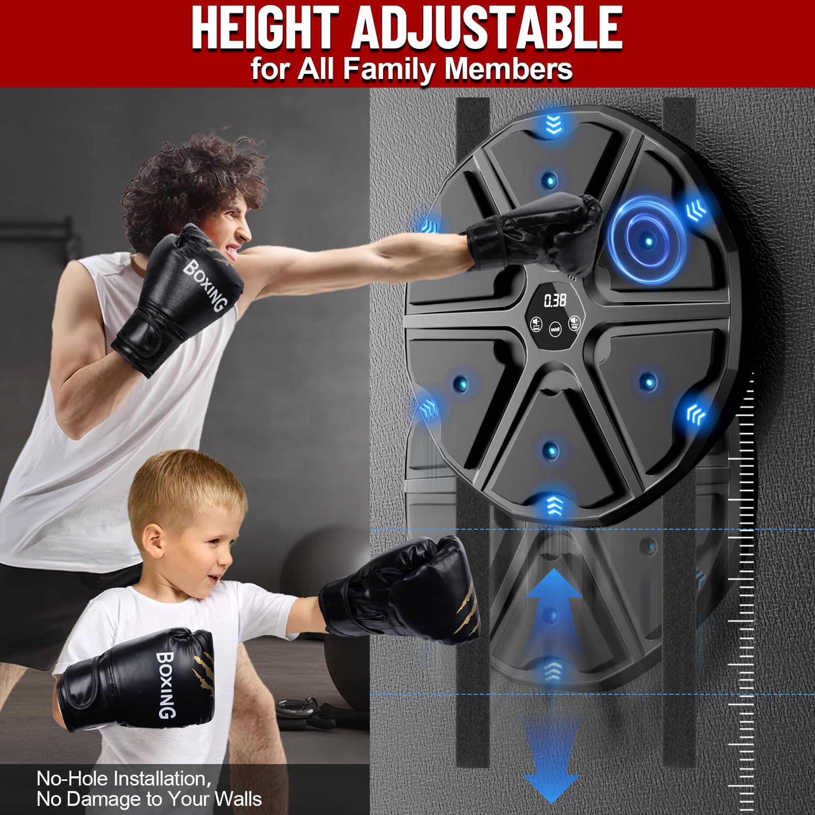 Music Boxing Machine, Wall Mounted Boxing Machine For Adults Kids, Bluetooth Smart Boxing Trainer With Boxing Gloves, Electronic