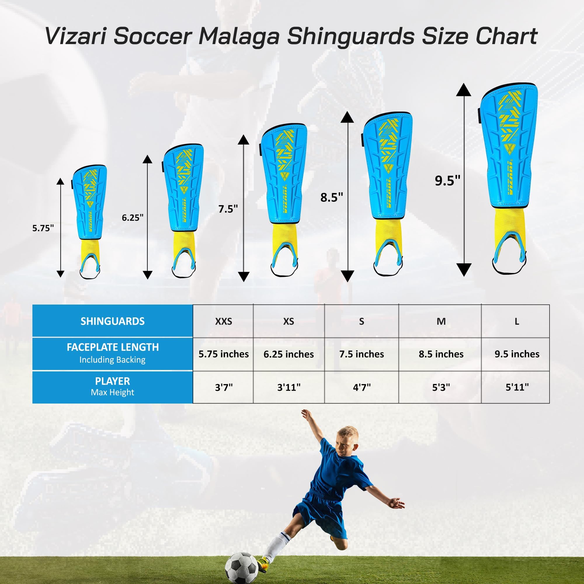 Vizari Malaga Soccer Shin Guard for Kids| Youth Soccer Shin Guard | Lightweight and Breathable Child Calf Protective Gear Soccer