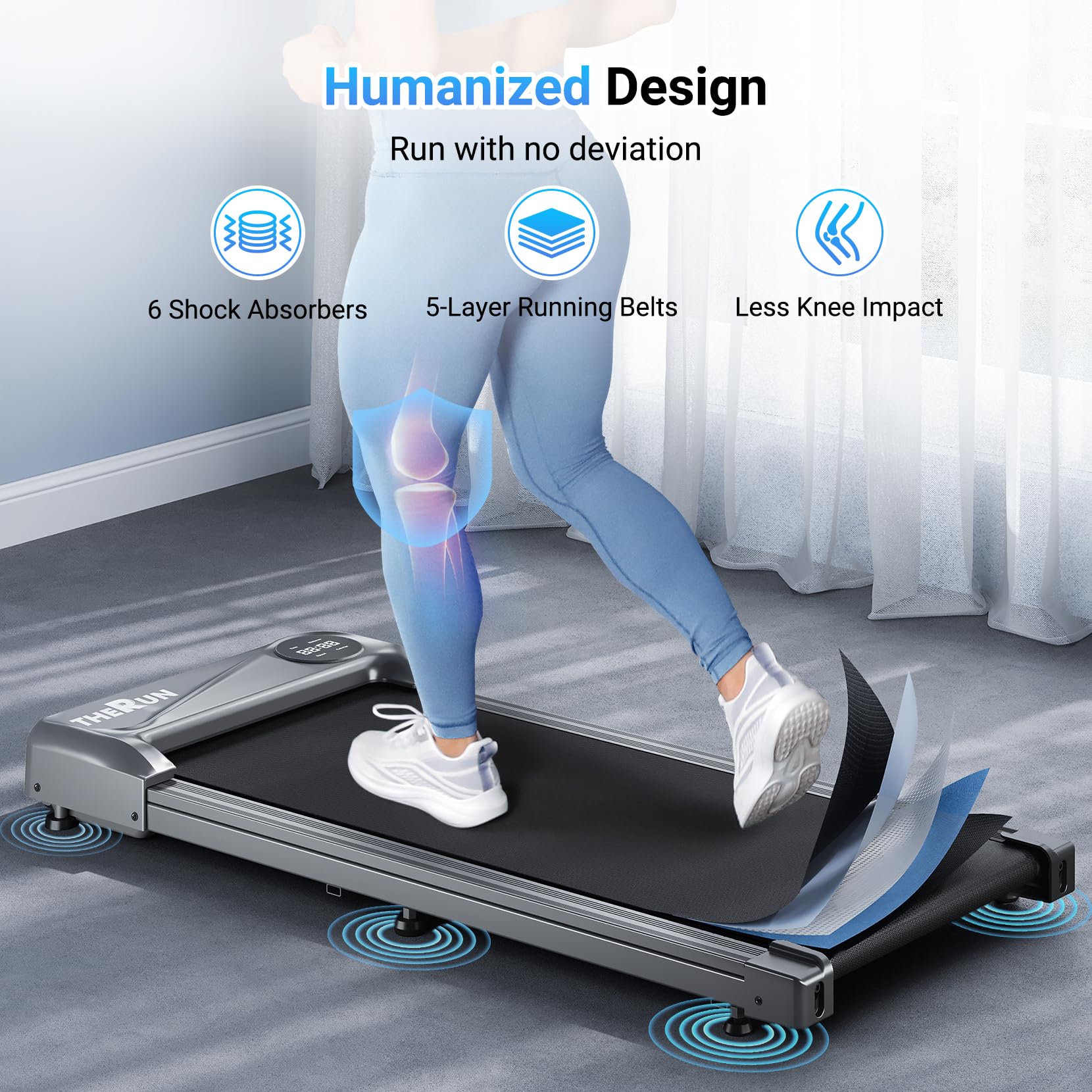 Therun Walking Pad Treadmill Under Desk, Portable Mini Treadmill For Home/Office With 2.5Hp And 265 Lbs Weight Capacity Remote C
