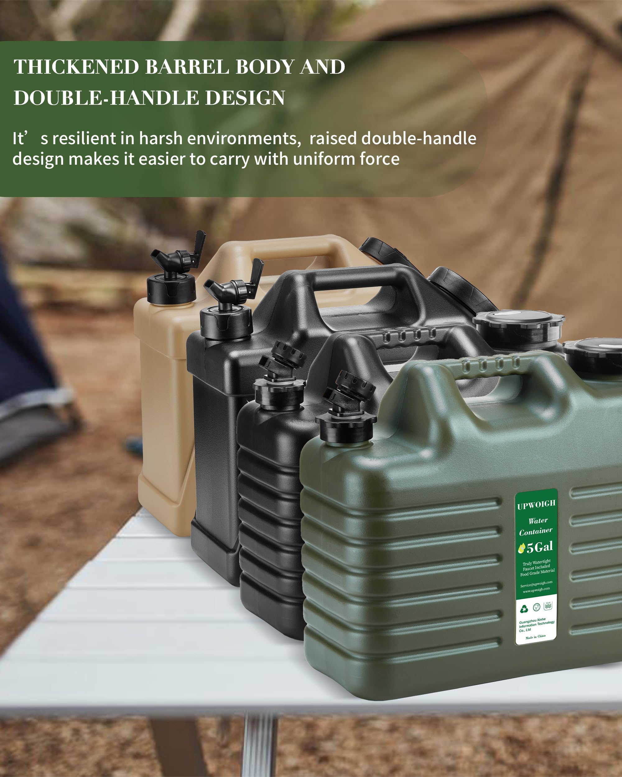Upwoigh 5 Gallon Water Jug/Container, Truly No Leakage Large Military Green Water Tank,Bpa Free Portable Emergency Water Storage